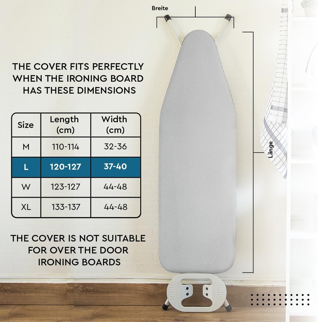 Encasa XO Ironing Board Cover and Pad 54"x15" - Thick 2mm Foam Padding, Drawstring Tightening &
