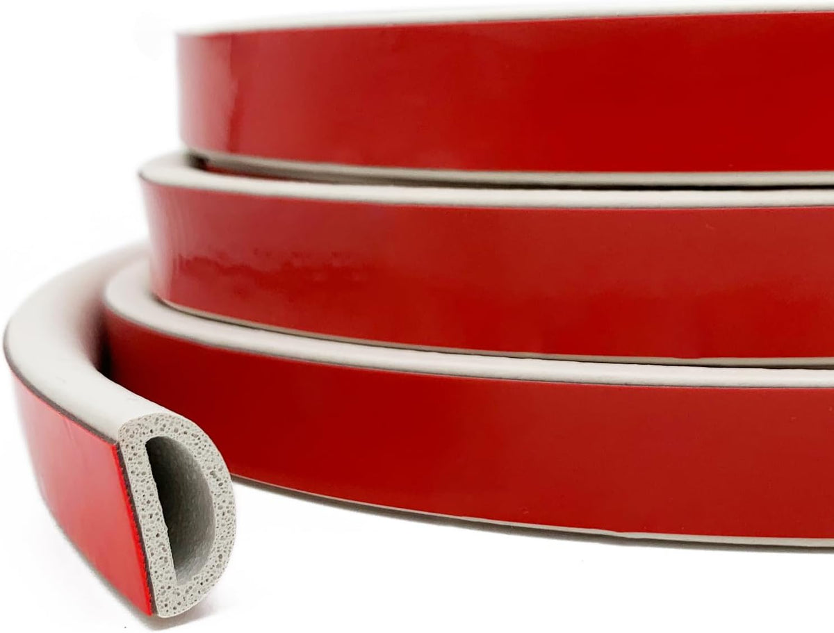 White Rubber Weather Stripping, Self-Adhesive D Shape Rubber Seal for Boat, Auto, RV, Marine
