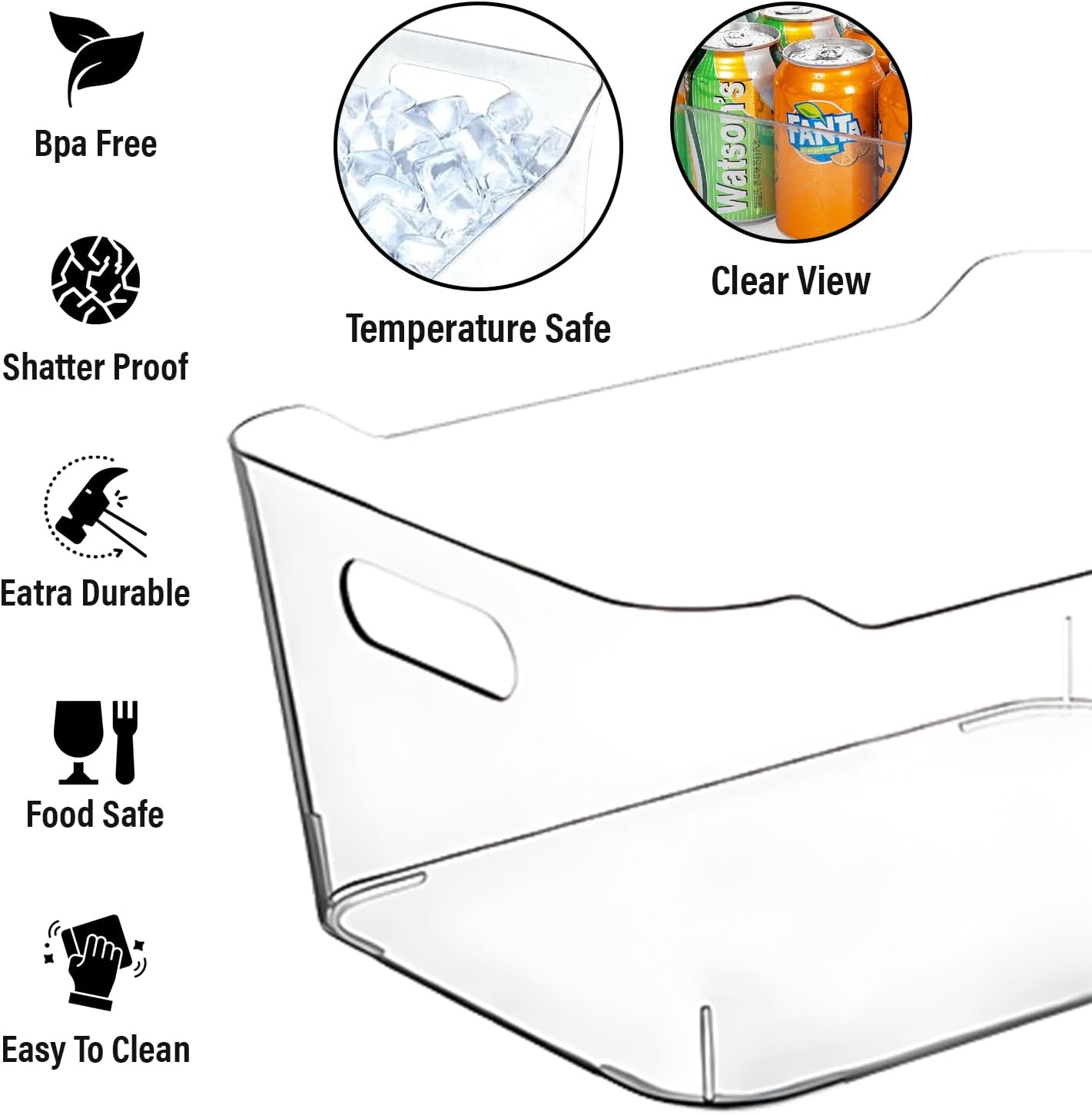 Clear Plastic Storage Bins for Kitchen Organization or Pantry Organizers and Storage, Freezer