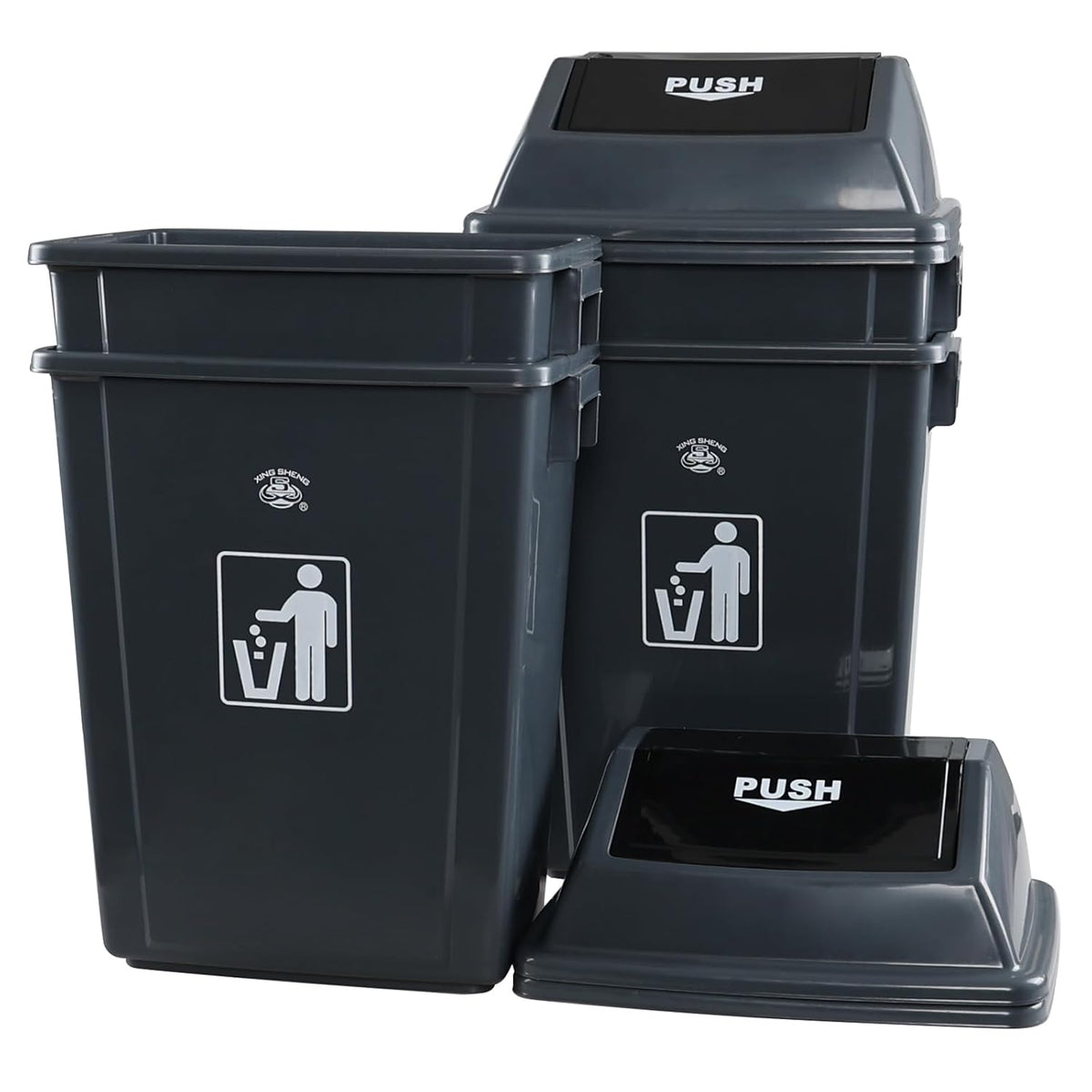 4 Packs 18 Gallon Large Commercial Trash Can, Kitchen Waste Bin with Lid, Plastic Tall Garbage Can