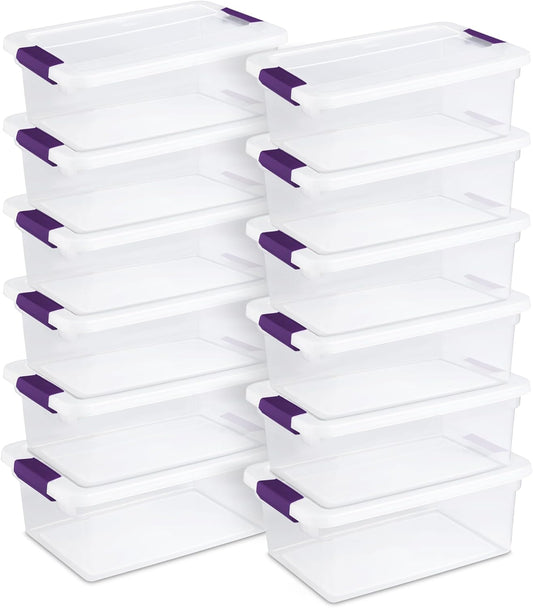 Sterilite 12-Pack 15 Quart ClearView Latch Box, Stackable Organizer Bins with Latching Lids - Clear