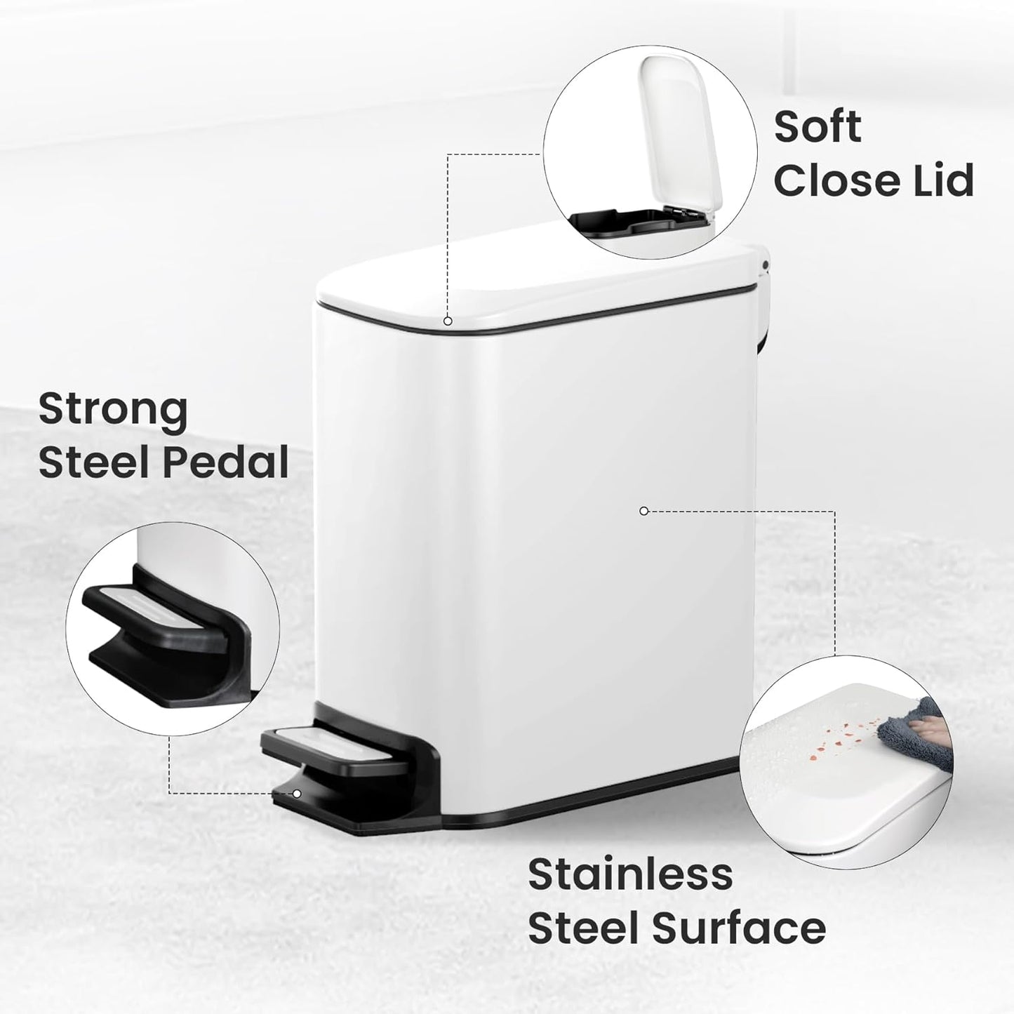 Cesun Small Bathroom Trash Can with Lid Soft Close, Step Pedal, 6 Liter / 1.6 Gallon Stainless