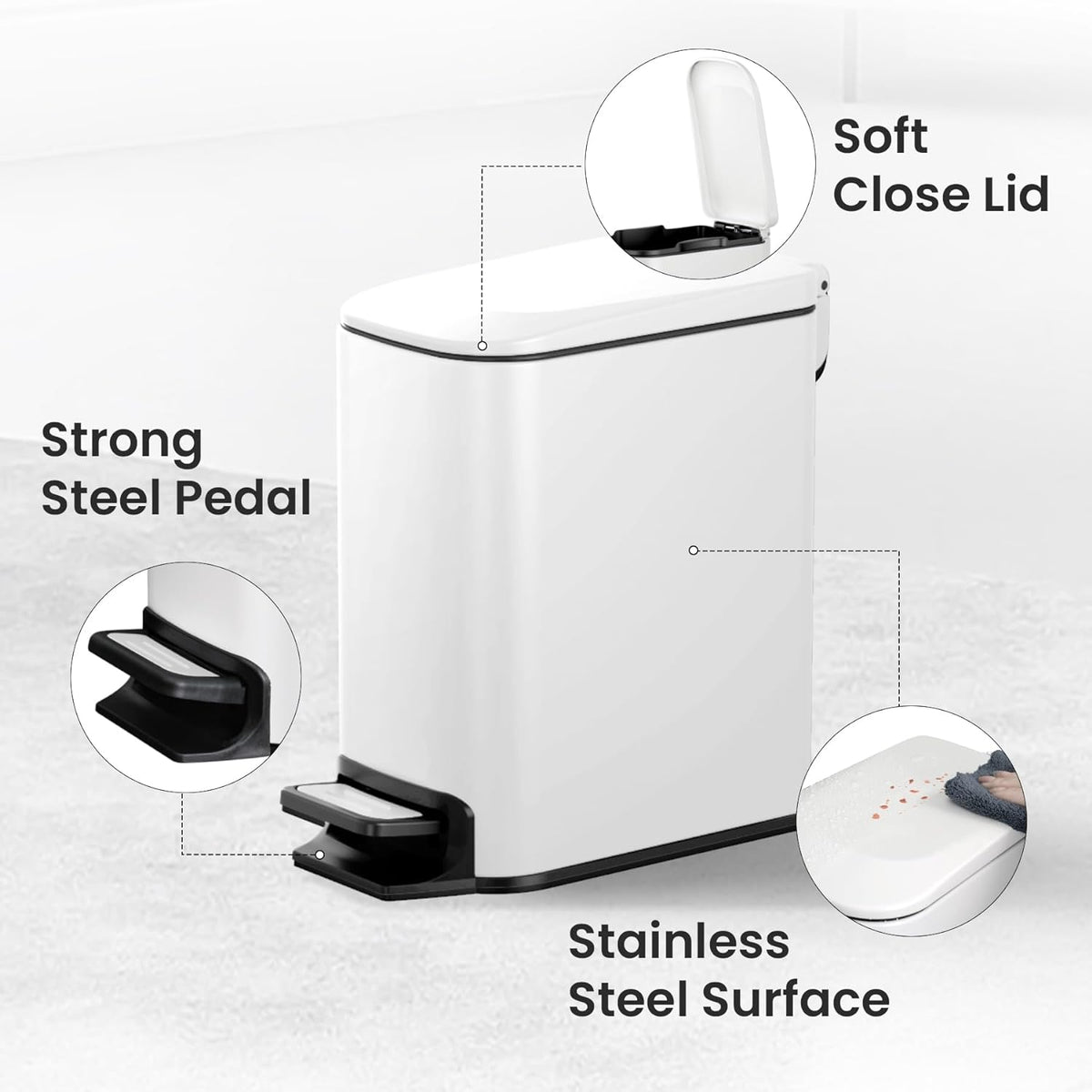 Cesun Small Bathroom Trash Can with Lid Soft Close, Step Pedal, 6 Liter / 1.6 Gallon Stainless