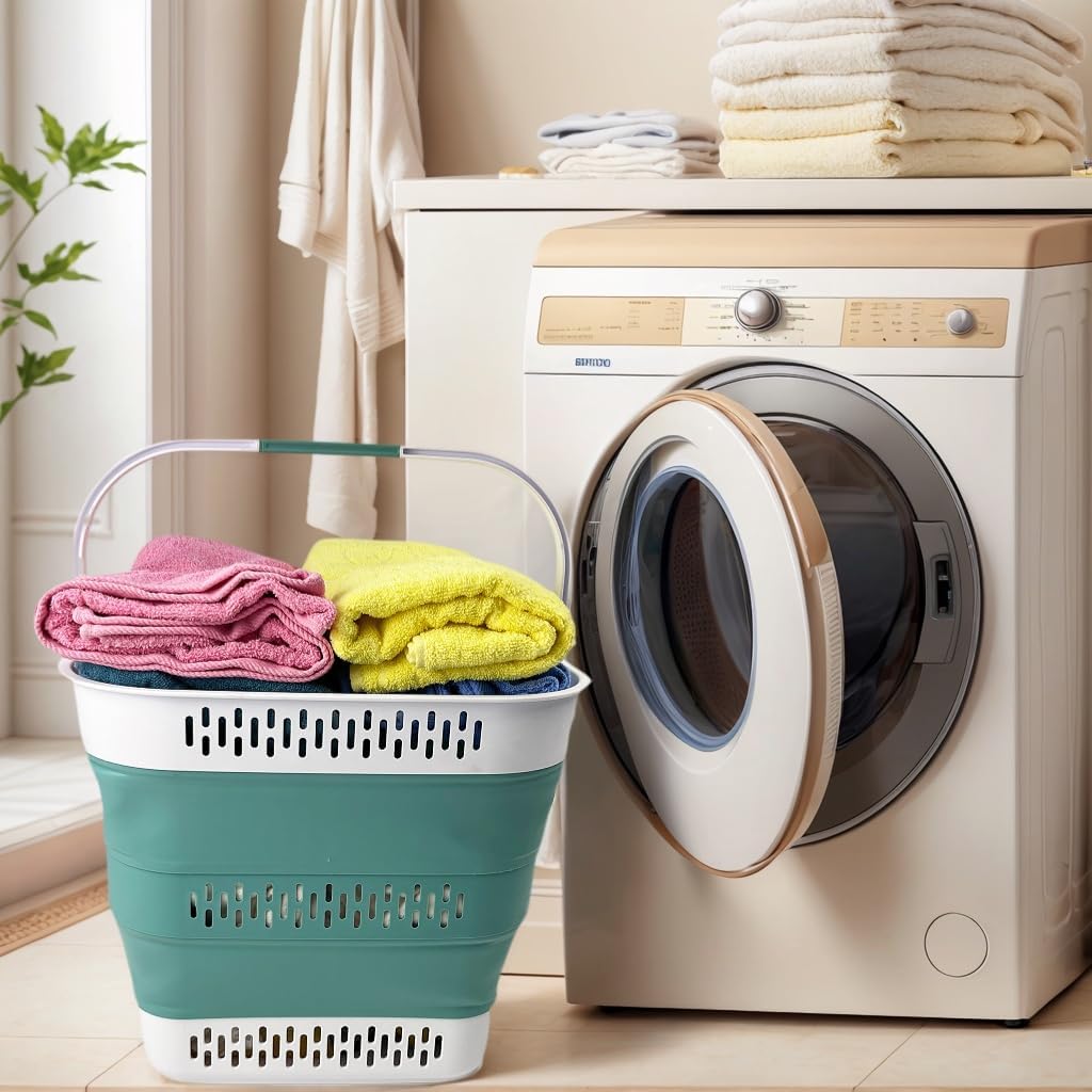 SAMMART 40L (10.5 Gallon) Collapsible Plastic Laundry Basket with Handles - Foldable Pop Up Storage