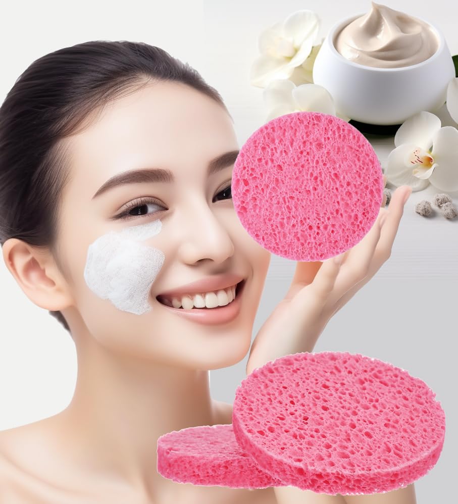 METUUTER 50 PCS Compressed Facial Sponges for Estheticians- 100% Natural Cellulose Face Sponge