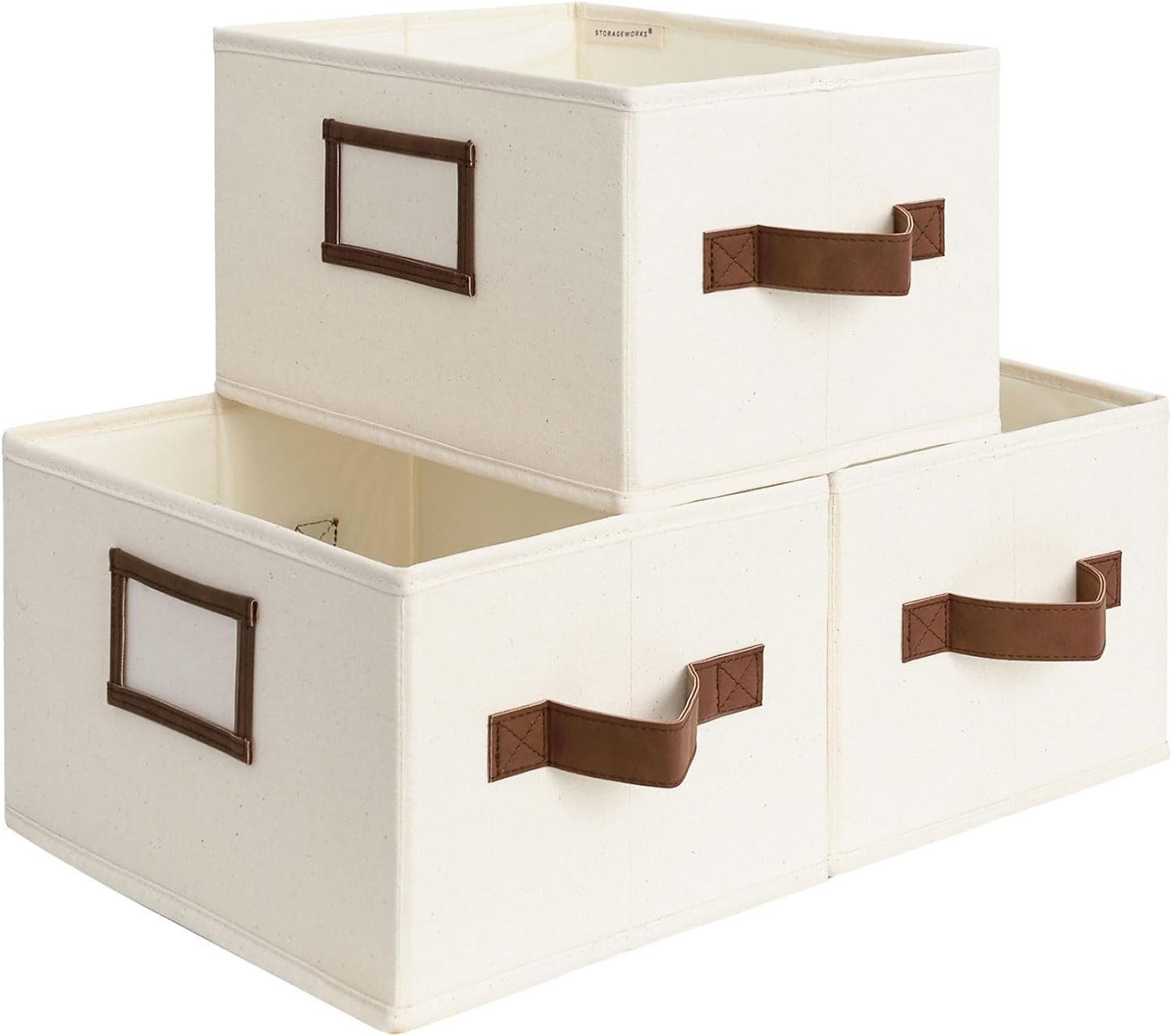 StorageWorks Storage Baskets for Shelves, Foldable Fabric Closet Storage Bins with PU Handles