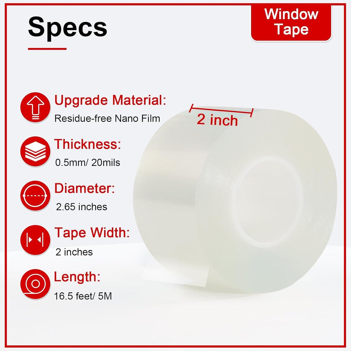 Transparent Window Weather Sealing Tape 2 Inch x 16.5 FT Weather Stripping Residue-Free Clear