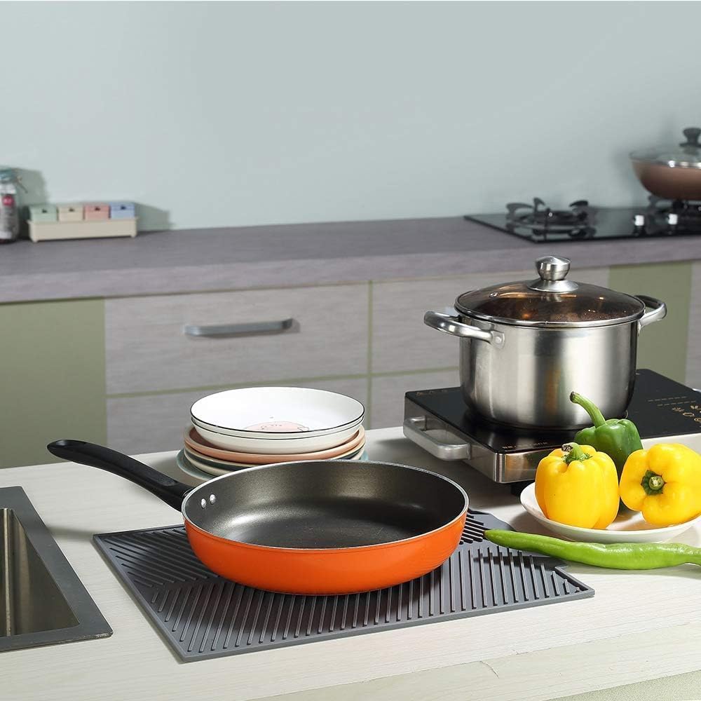 Silicone Dish Draining Mat, Eco Friendly Dish Drying Mat Kitchen Counter Anti-Skid and Heat