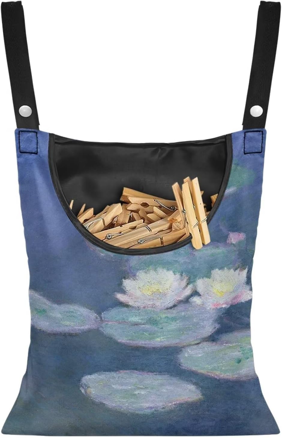 Outdoor Clothespin Storage Bag with Windproof Design - Monet Water Lilies Print Heavy Duty