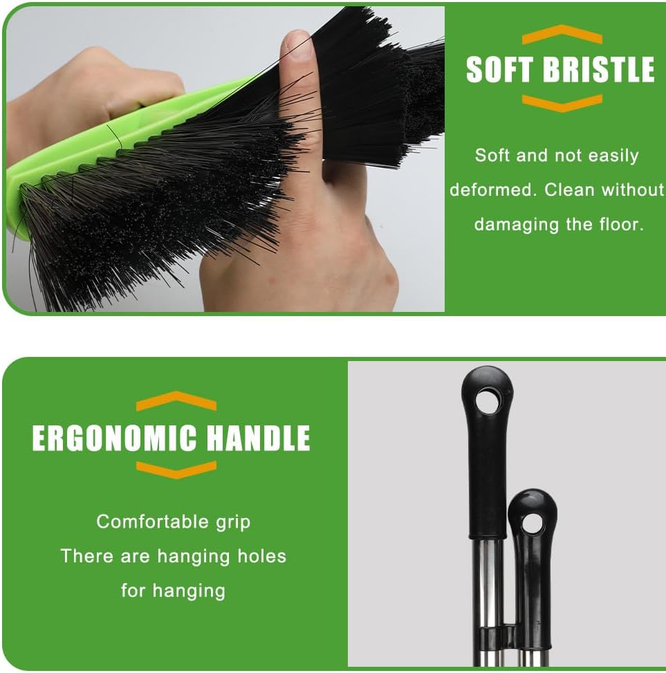 Soft Bristles Green Angle Broom and Dustpan Set, Long Handle Household Indoor Broom with Dustpan