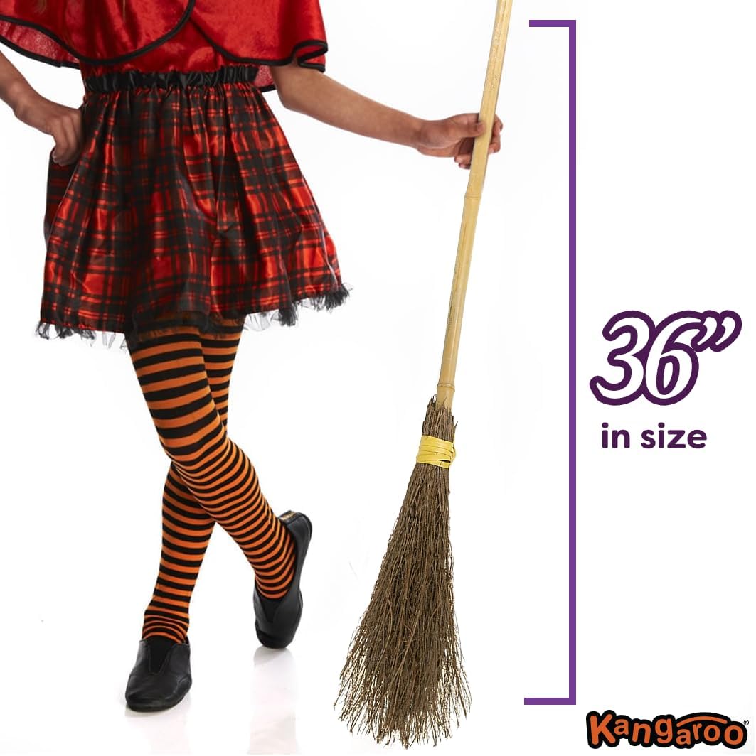 Kangaroo 36" Bamboo Witch Broom Prop - Wizard Staff Witch Broomstick Magic Broom for Kids, Teens &
