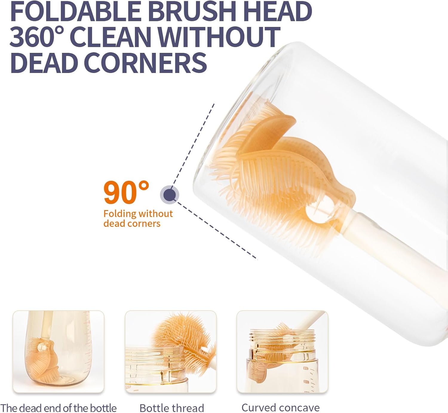 HOEREV Portable Baby Silicone Bottle Brush Set Include Pacifier Brush, Straw Brush, draining Rack