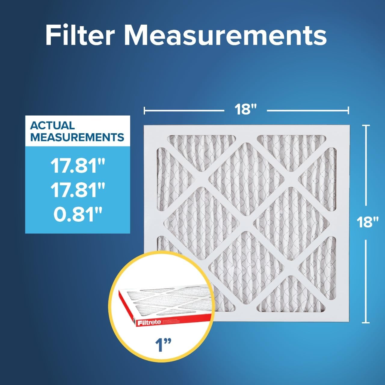 Filtrete 18x18x1 AC Furnace Air Filter, MERV 11, MPR 1000, Micro Allergen Defense, 3-Month Pleated