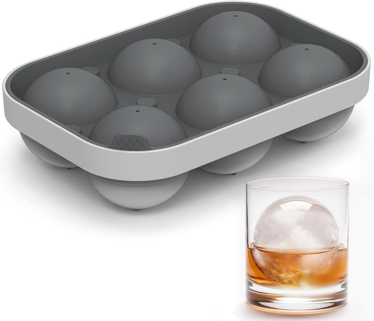 2.5inch Spherical Ice Ball Tray For Whiskey, Big Ice Freezer Mold for Cocktails，Easy Fill In &