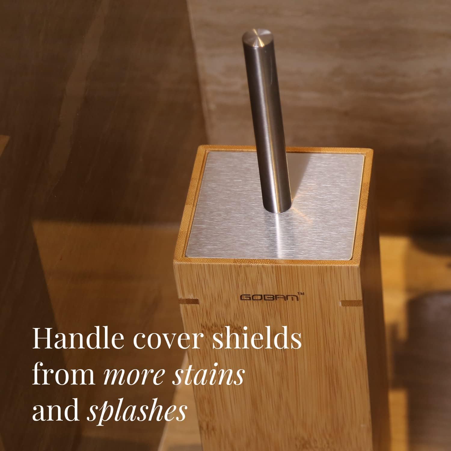 GOBAM Bamboo Toilet Bowl Cleaner with Holder for All Toilet Types - Hidden Stainless Steel Toilet