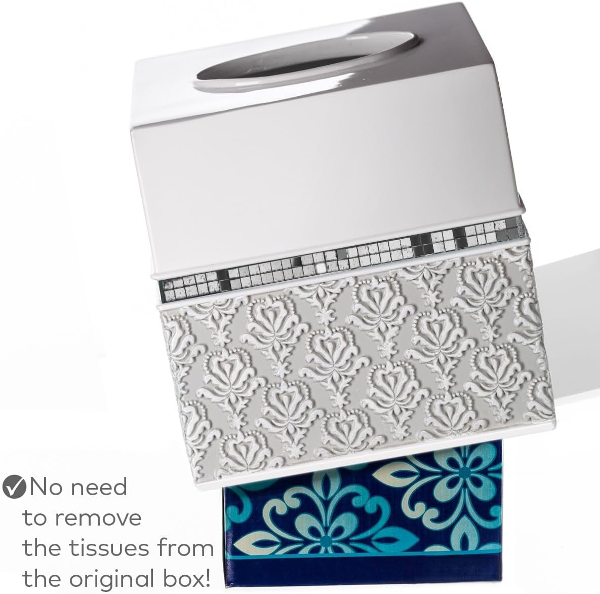 Creative Scents Mirror Damask Square Tissue Box Cover - Decorative Bathroom Tissues Paper Holder