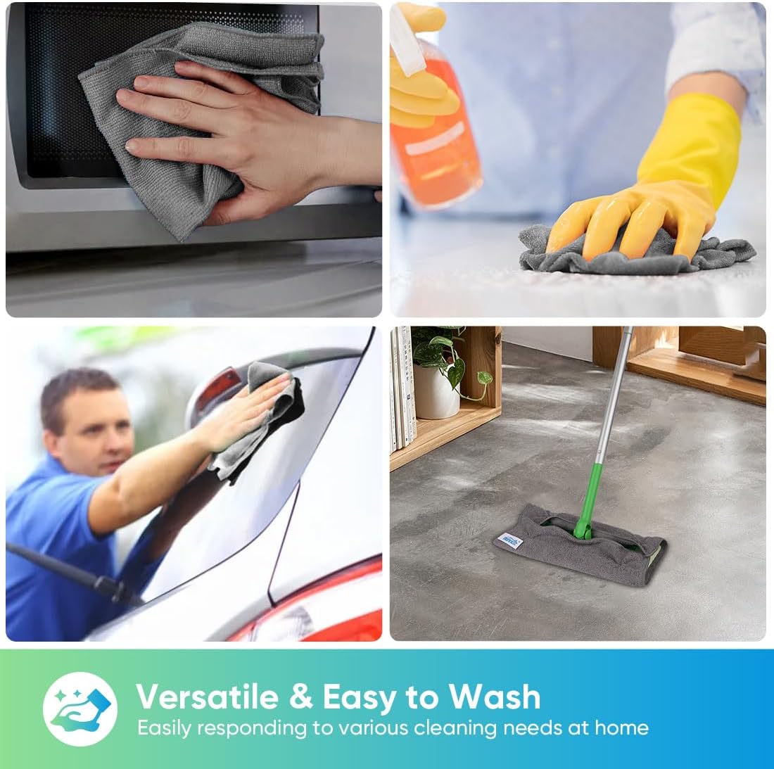HOMEXCEL Grey Microfiber Cleaning Cloth, 24 Pack Cleaning Towels for Kitchen, Lint Free