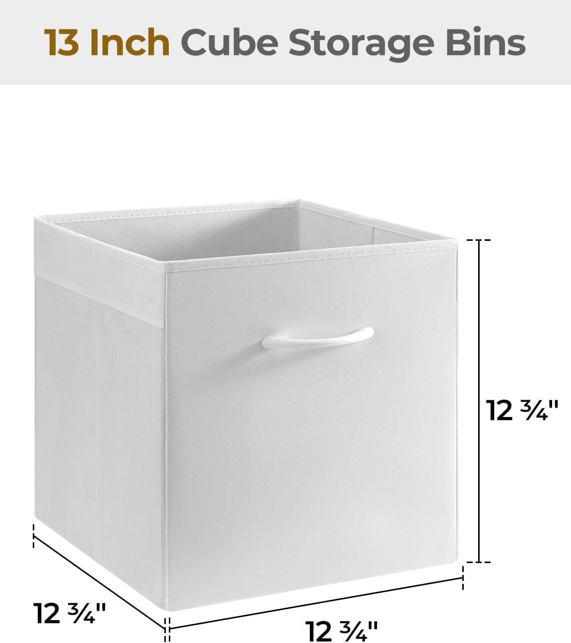 StorageWorks White Storage Cubes, 13-inch Leather Bins with Handle, Cube Organizer Baskets for