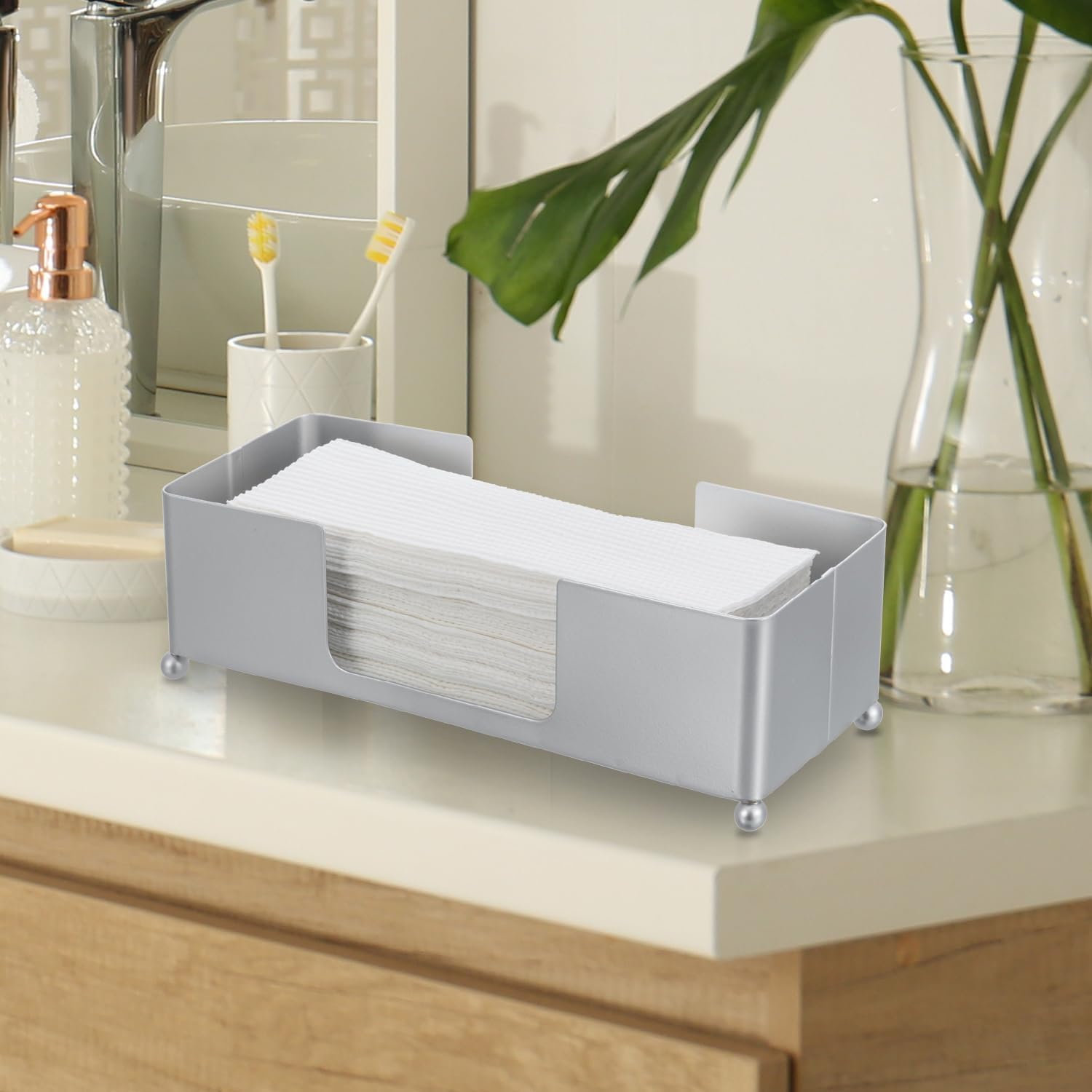 MyGift Paper Towel Holder, Modern Silver Tone Metal Tabletop Paper Dispenser, Commercial Folded