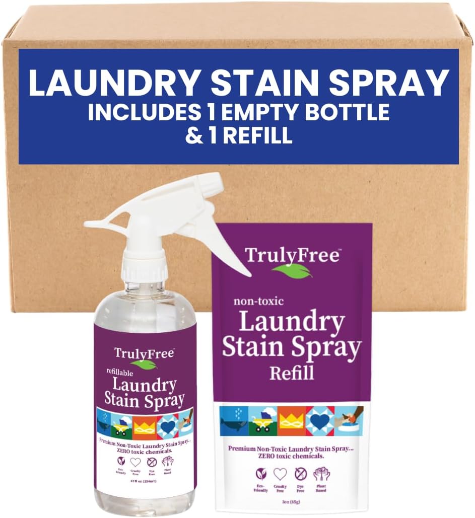 Truly Free Laundry Stain Remover Spray for Clothes - Removes Tough, Dried-In Stains on Whites &
