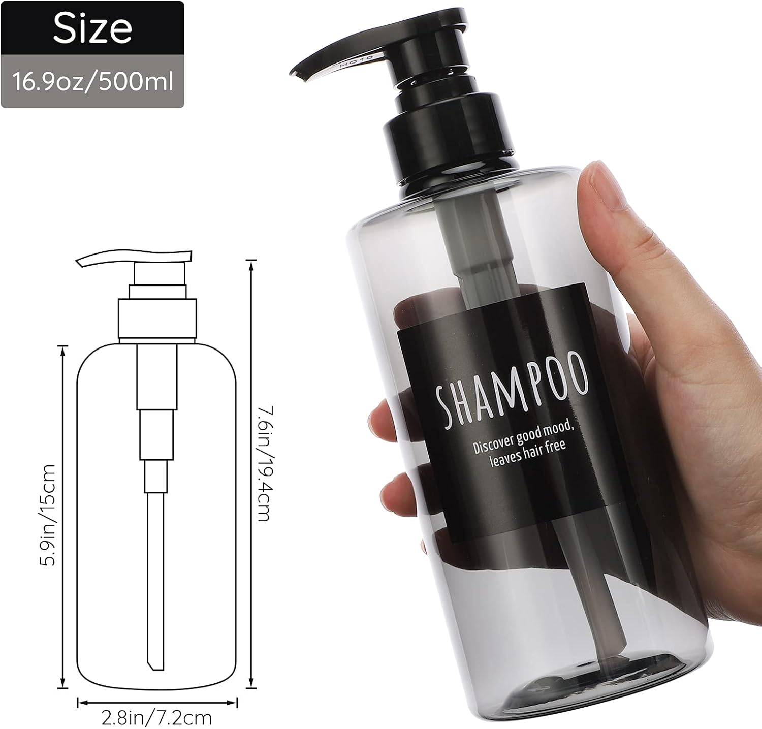 Refillable Shampoo Bottles, Segbeauty 16.9oz Shampoo Dispenser, 3pcs 500ml Empty Plastic Pump