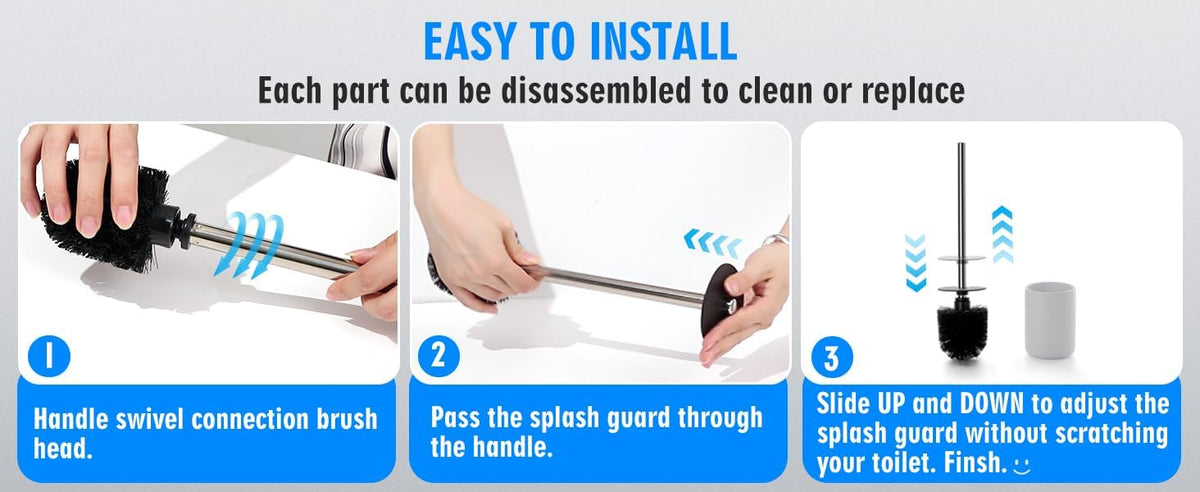 Ceramic Toilet Brush & Holder Set - Freestanding Deep-Cleaning Toilet Bowl Cleaner Brush, Stainless