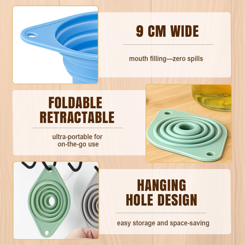 Kitchen Funnel Set, 2025 New Silicone Collapsible Funnel, Multi-Purpose Small Funnels for Kitchen
