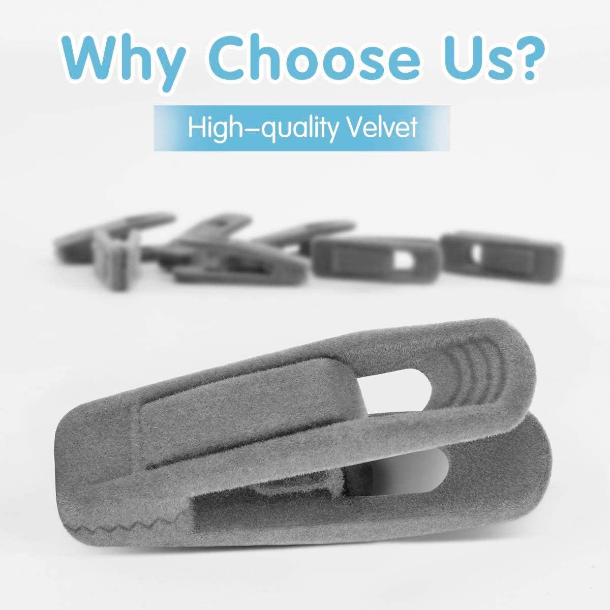 Grey Hanger Clips for Velvet Hangers - 40 PCS Gray Nonslip Velvet Hanger Clips, Skirt Hanger