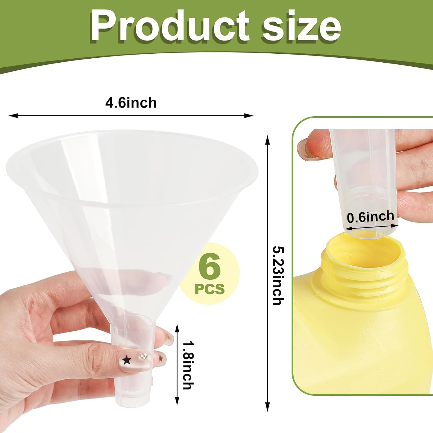 6 Pack Plastic Funnels, 4.6 Inch Multi-Purpose Clear Plastic Funnels with Long Reaching Spout for