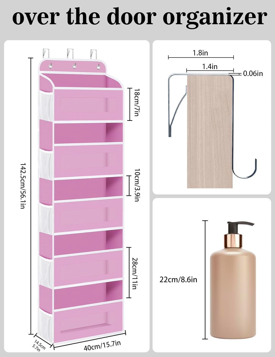 Over The Door Organizer, 5 Shelves Closet Door Hanging Organizer with 10 Mesh Pockets, Nursery