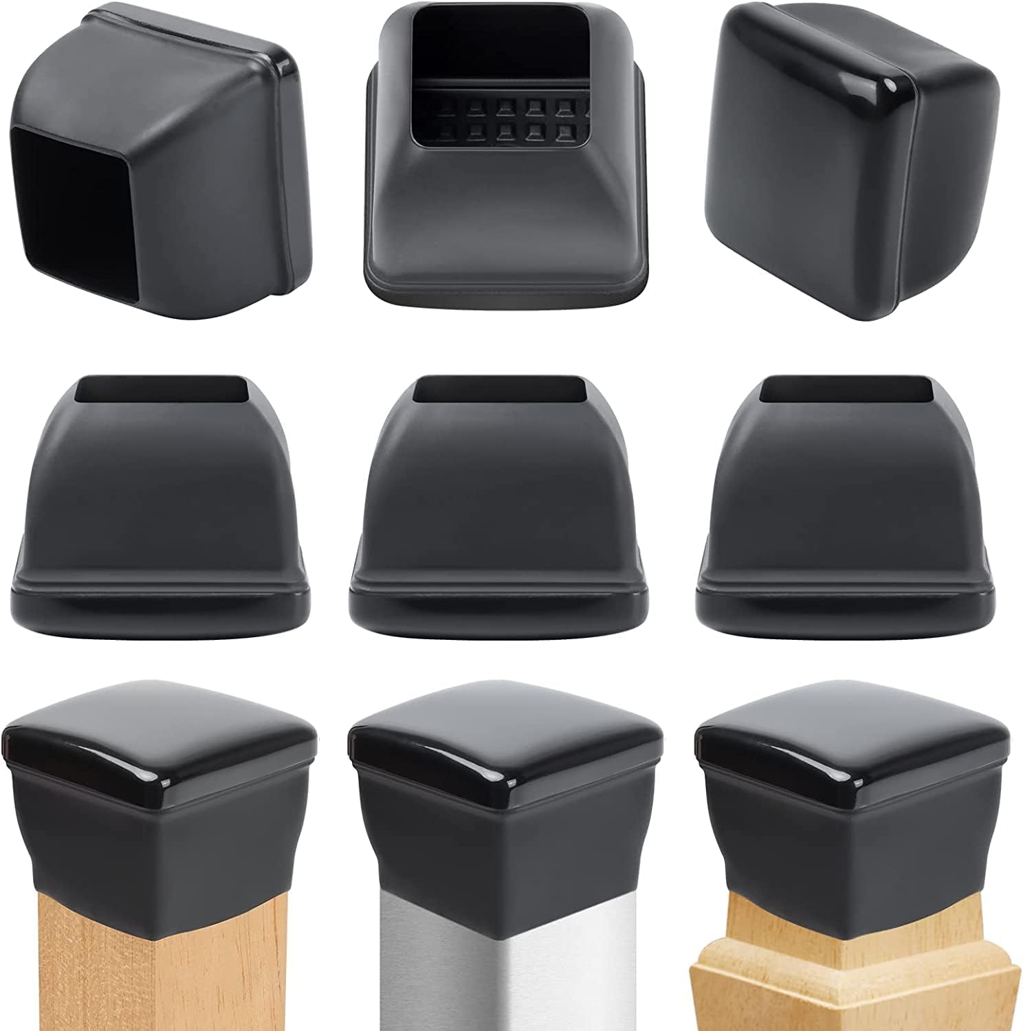 Ezprotekt 8 Pcs Large Chair Leg Sliders for Carpet, Square Black Teflon Furniture Glides Pads Caps