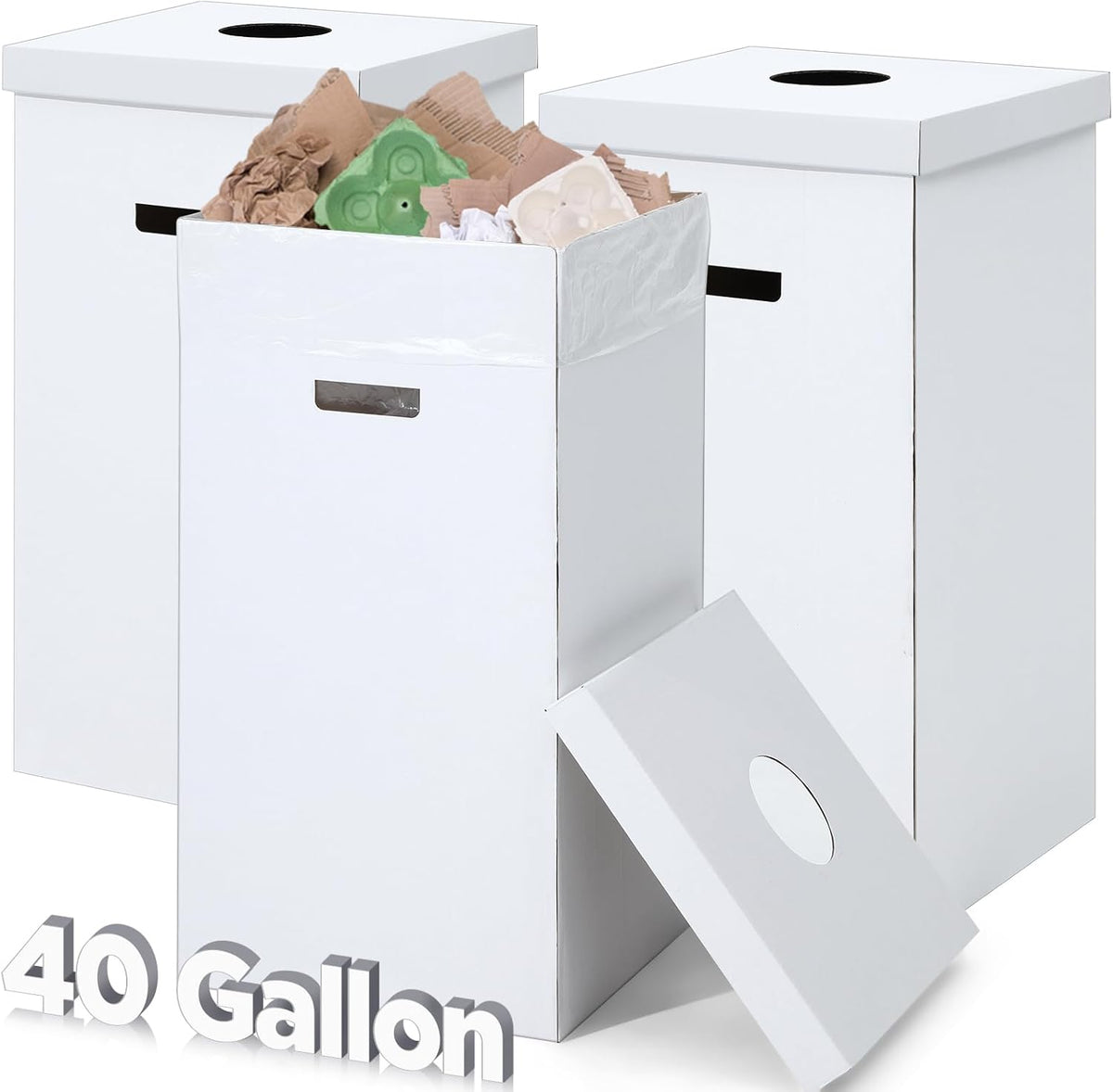 3 Pcs Cardboard Trash Cans with Lid Disposable and Reusable Corrugated Cardboard Trash Cans