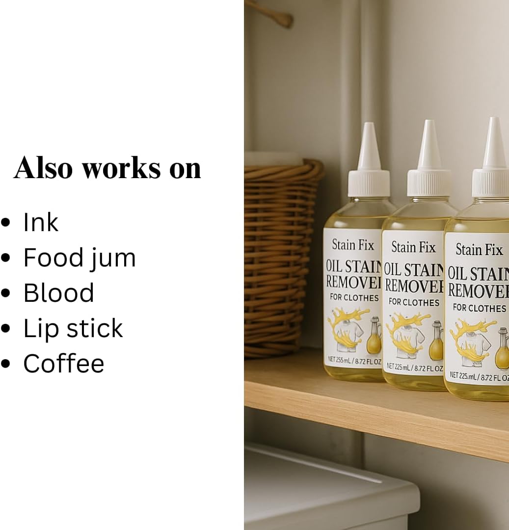 Instant Oil Stain Remover for Clothes (8.72oz) - Fabric Stain Remover For Cooking, Engine, Dried