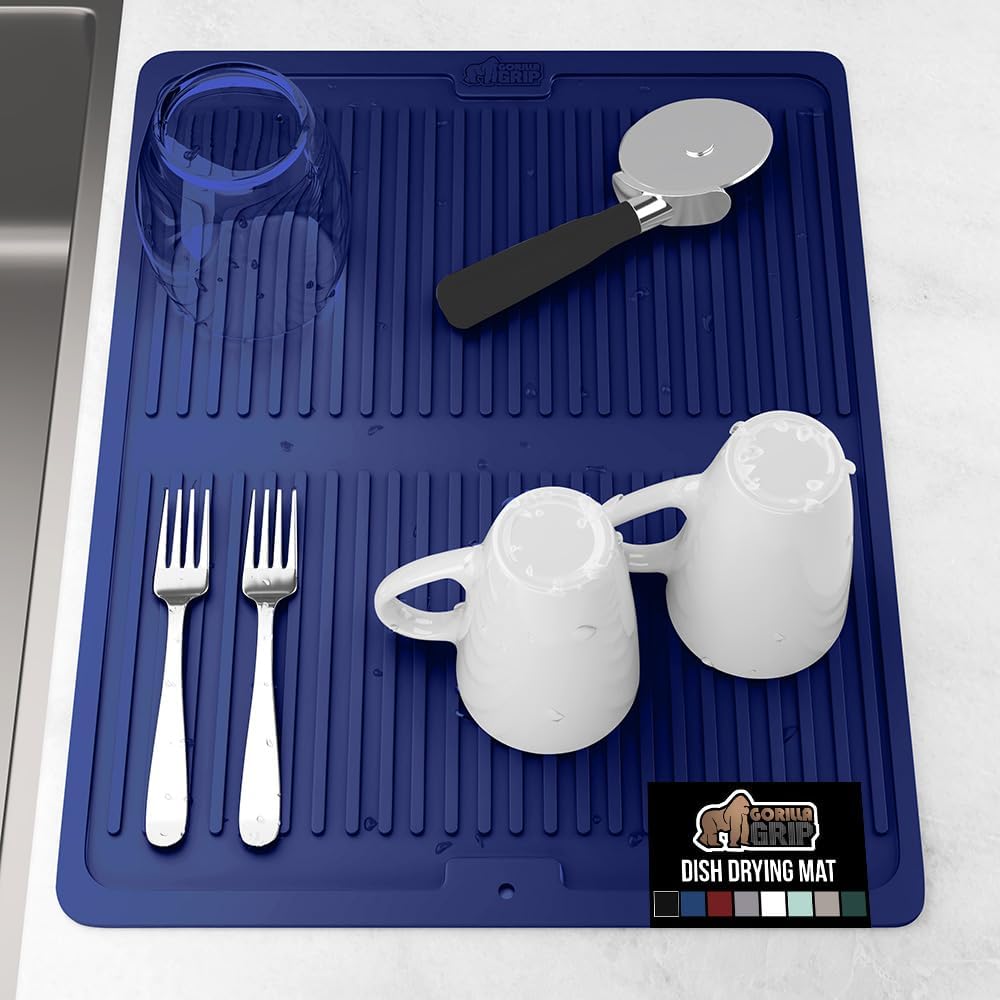 GORILLA GRIP 100% BPA-Free Patented Silicone Dish Drying Mat for Kitchen Counter, 18x16 Inch, Water