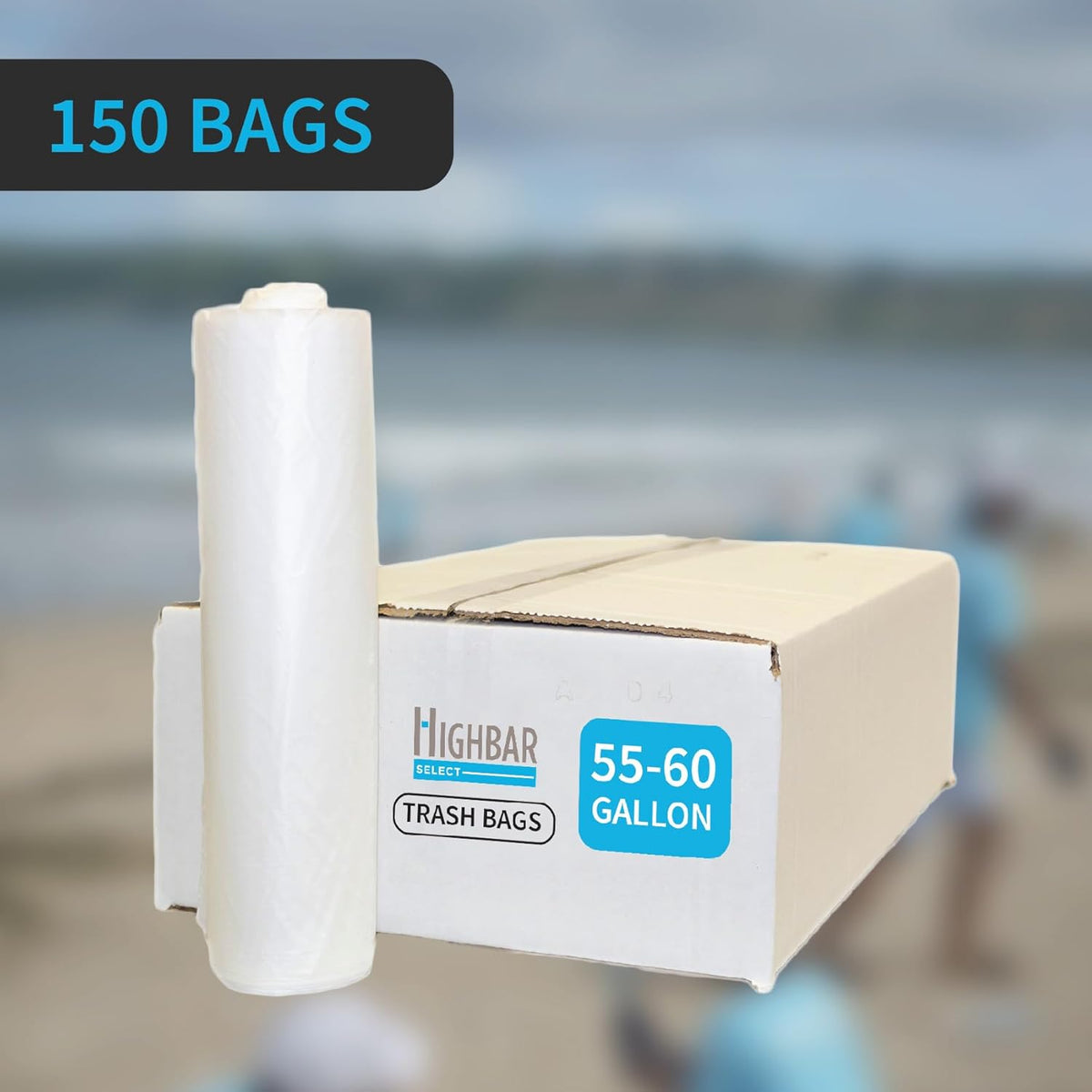 Large Garbage Bag - 55-60 Gallon Capacity, Heavy Duty, High Density, Tear Resistant, Unscented