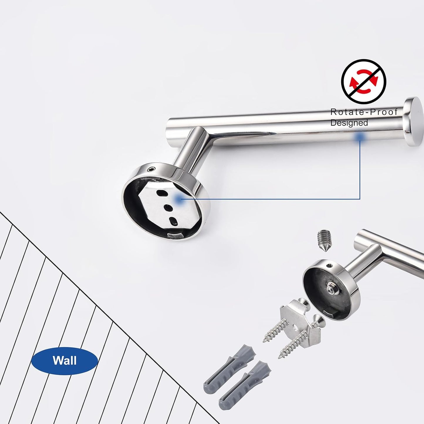 TASTOS Polished Chrome Toilet Paper Holder SUS304 Stainless Steel, Modern Round Tissue Roll Holders