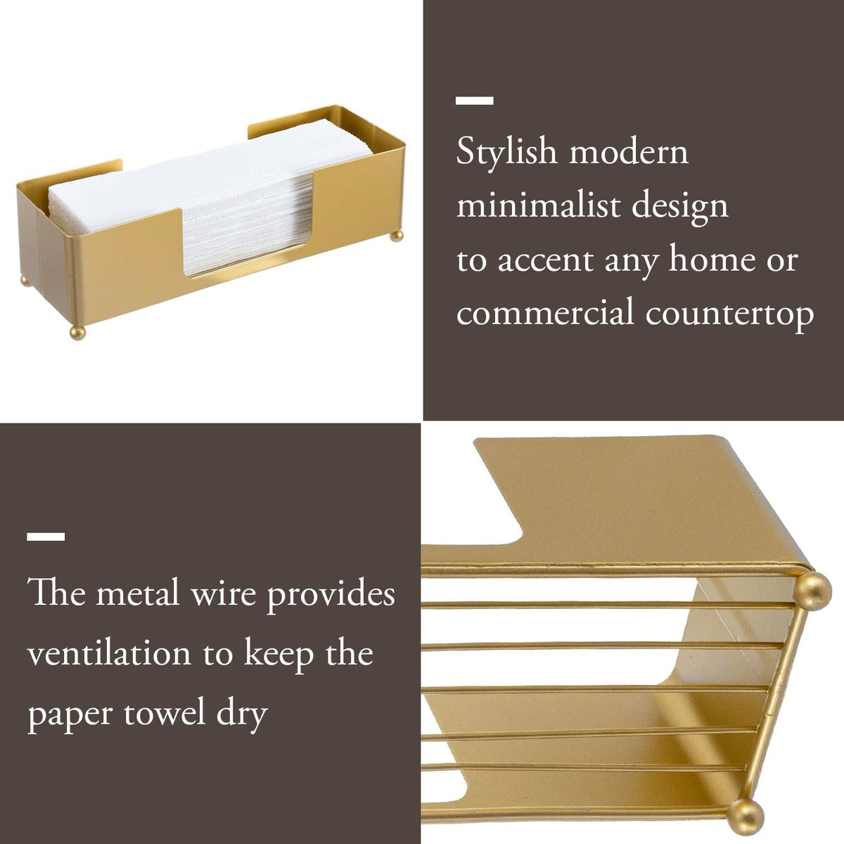 MyGift Modern Brass Tone Metal Tabletop Folded Hand Towel Holder, Commercial Countertop Tissue