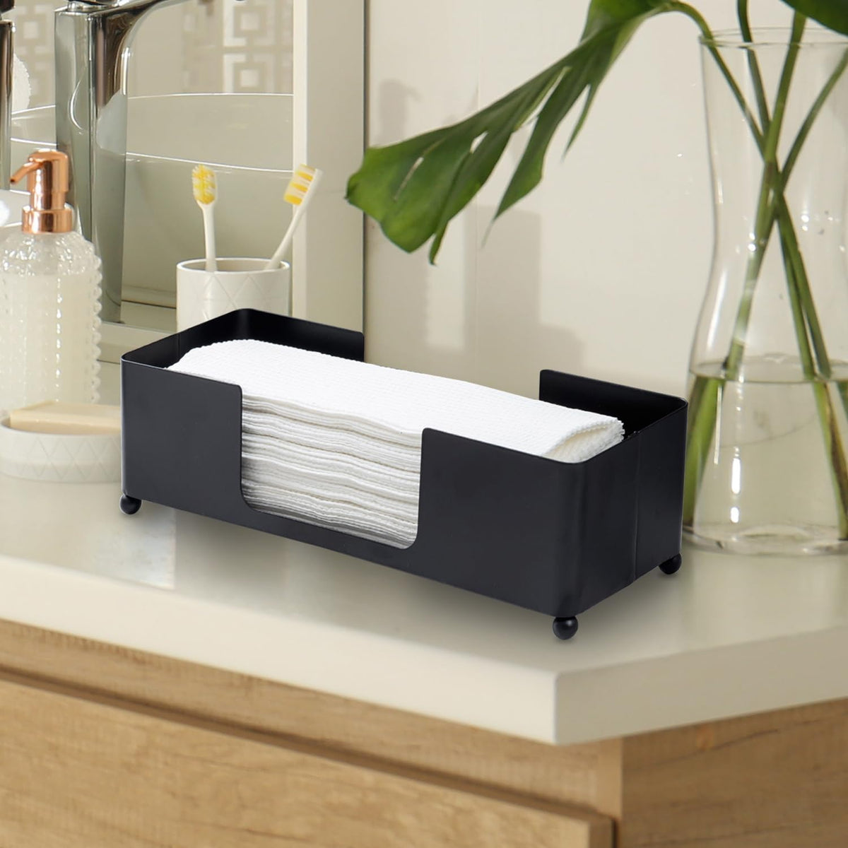 MyGift Modern Matte Black Metal Tabletop Commercial Folded Paper Towel Holder, Countertop
