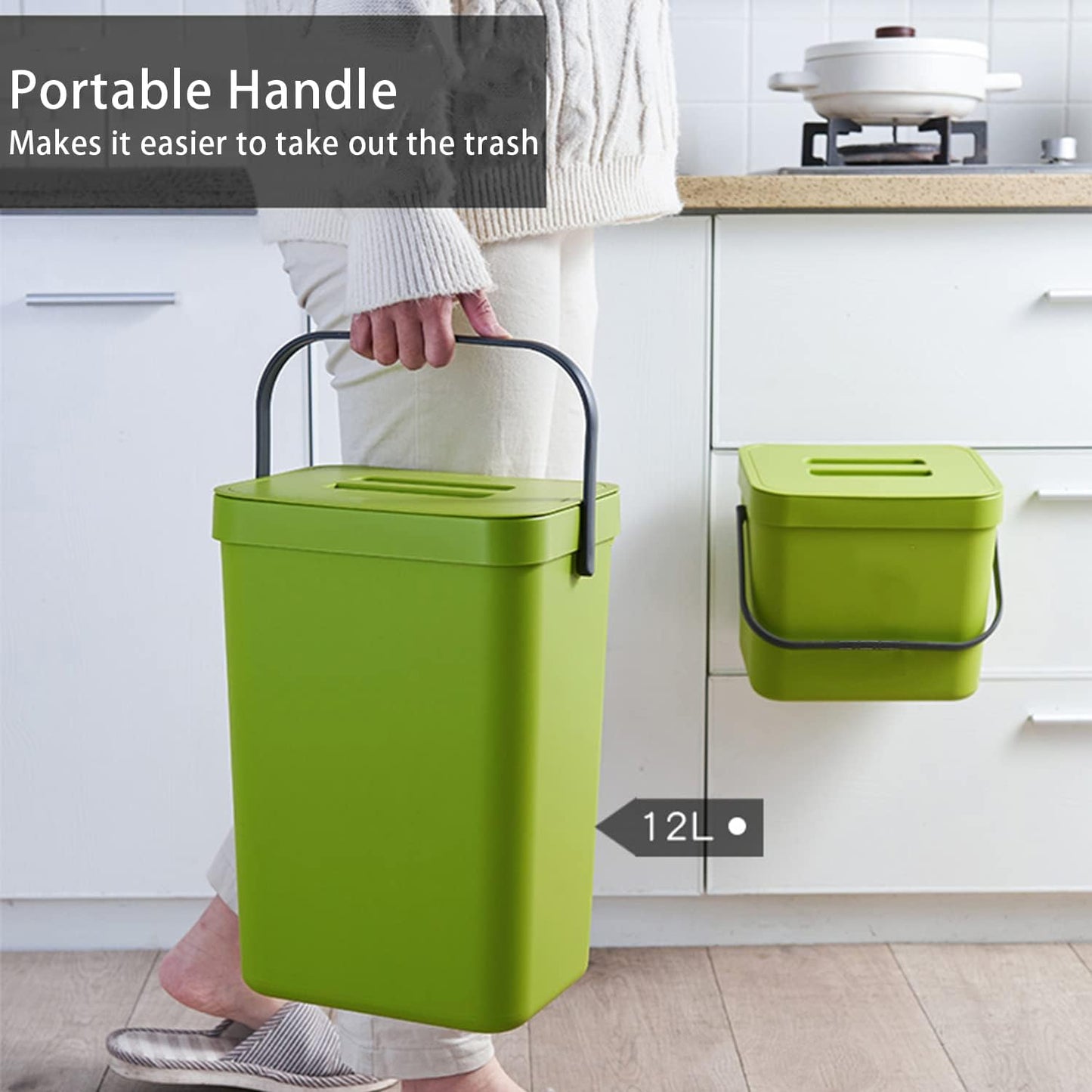 stonespace Small Trash Can with Lid，Mountable Indoor Compost Bucket, Hanging Trash Can with Lid for