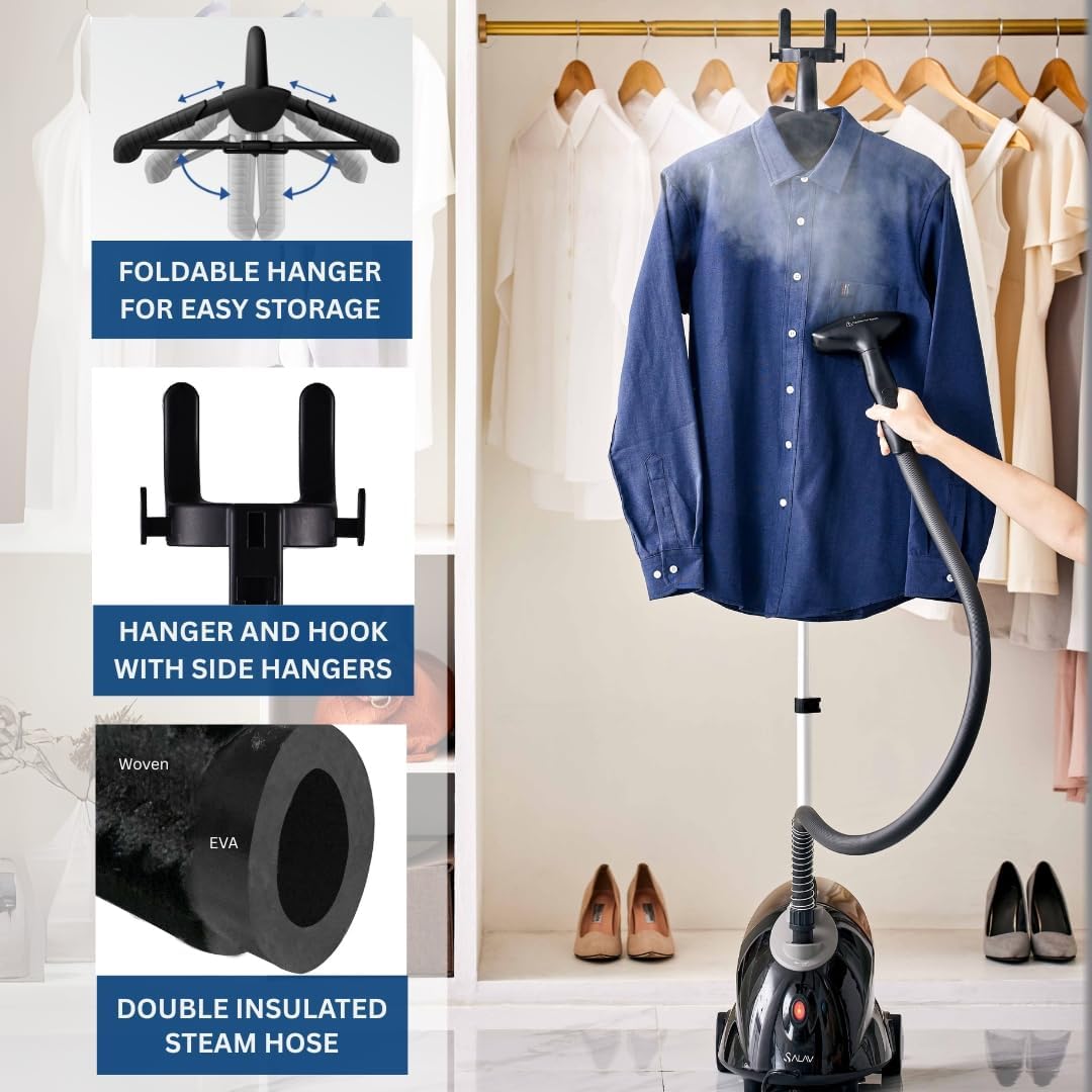 SALAV GS18-DJ Standing Garment Steamer with Smart Auto-Off, Wheels for Easy Movement, 1.8L Water