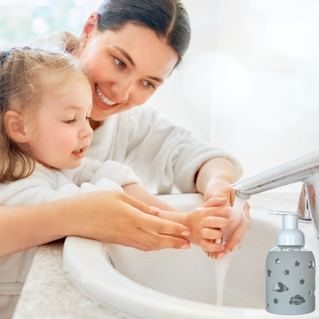SoCal Suds & Company Glass Foaming Hand Soap Dispenser, Soft Grip Silicone Sleeve, Refillable Pump