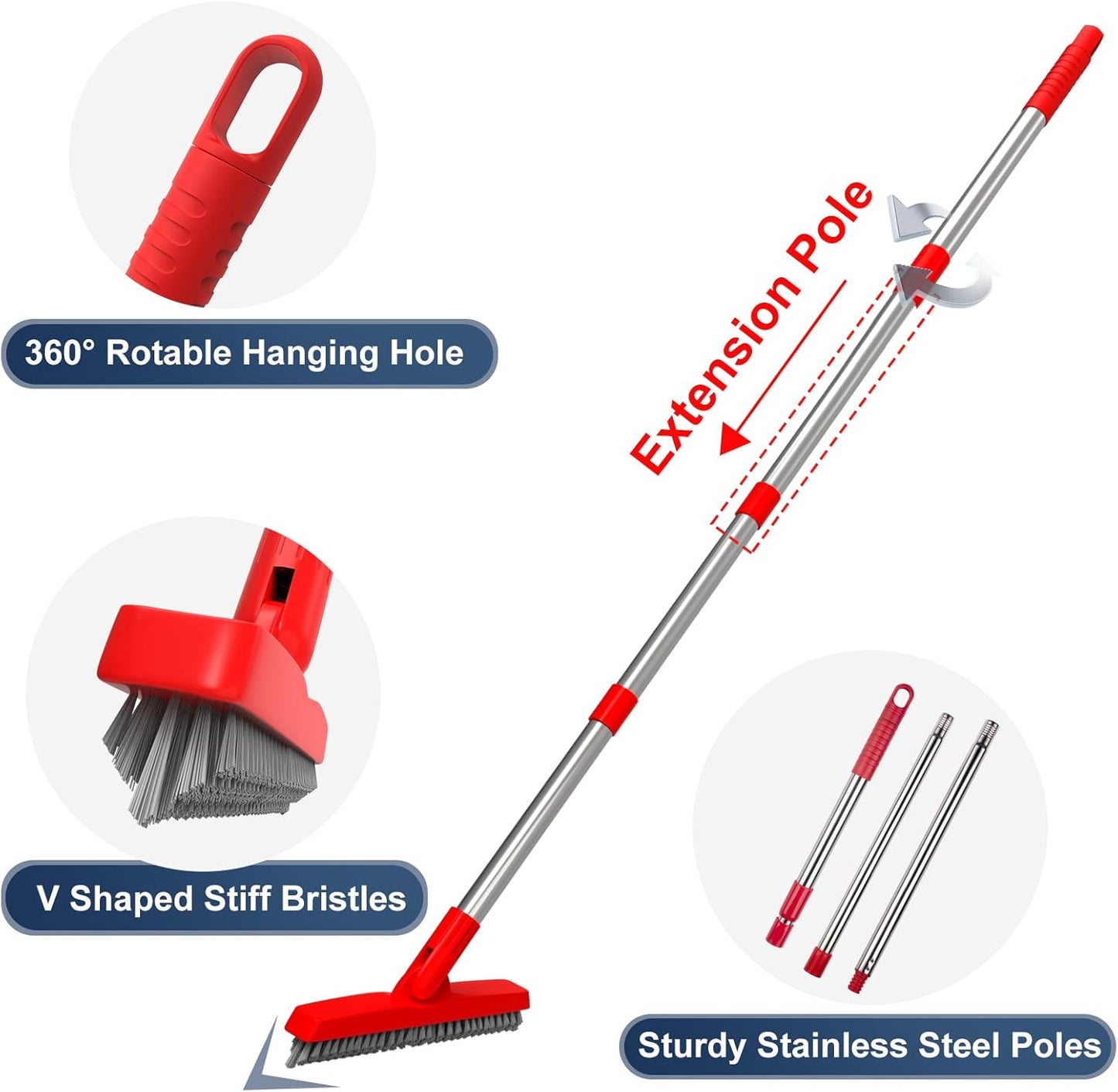 ITTAHO 2 Pack Grout Brush with Long Handle, Swivel Cleaning Grout Line Scrubber - Extendable