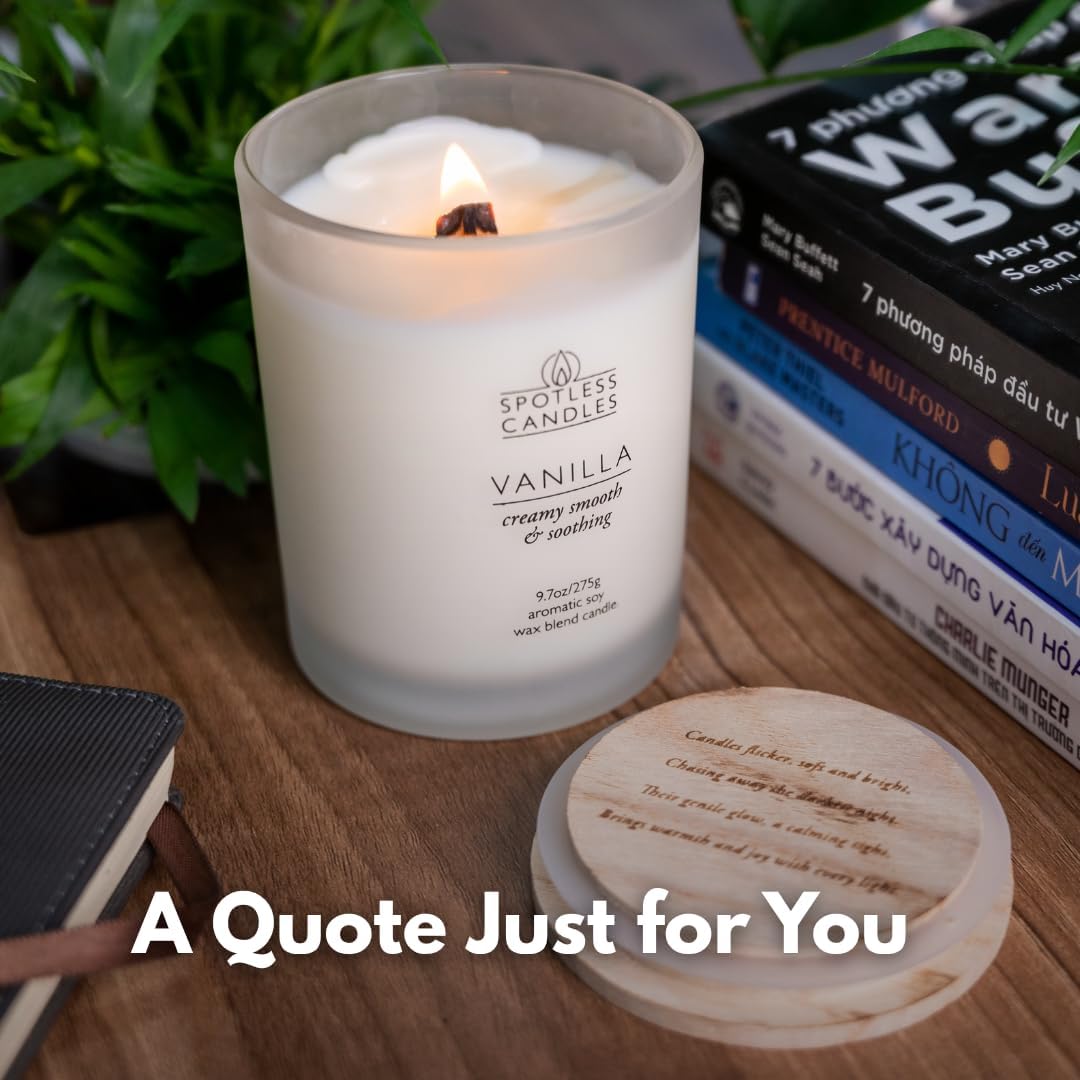Vanilla Candle - 9.7 oz /275g Vanilla Scented Candle in Cream Frosted Glass Jar with Wooden Lid and