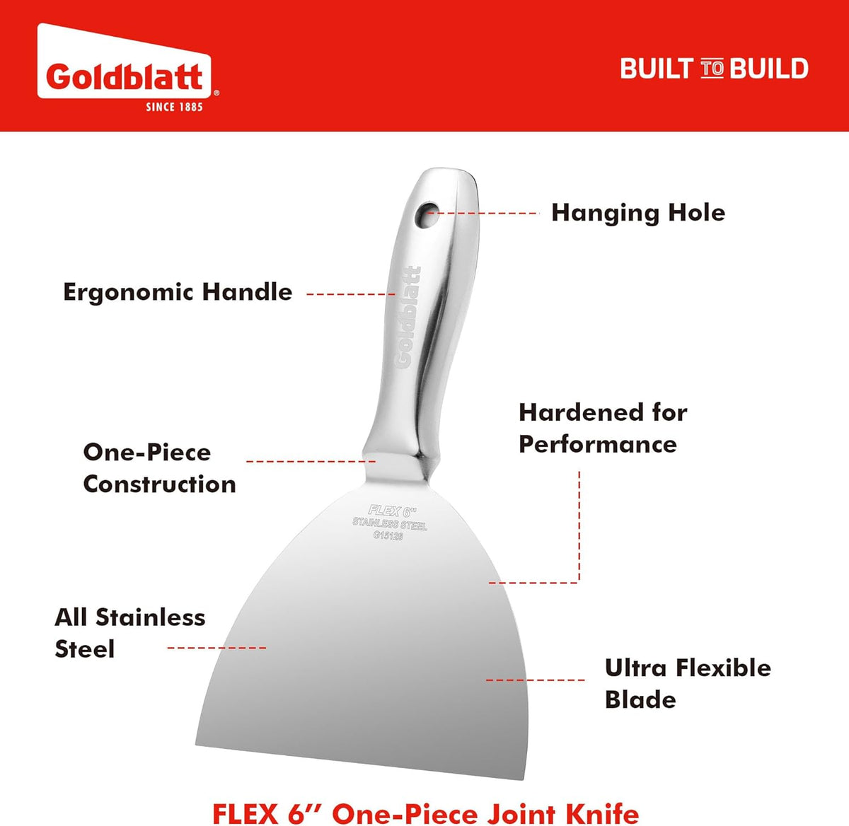 Goldblatt 6" Putty Knife, One-Piece Paint Scraper Tool, All Stainless Steel Joint Knife with