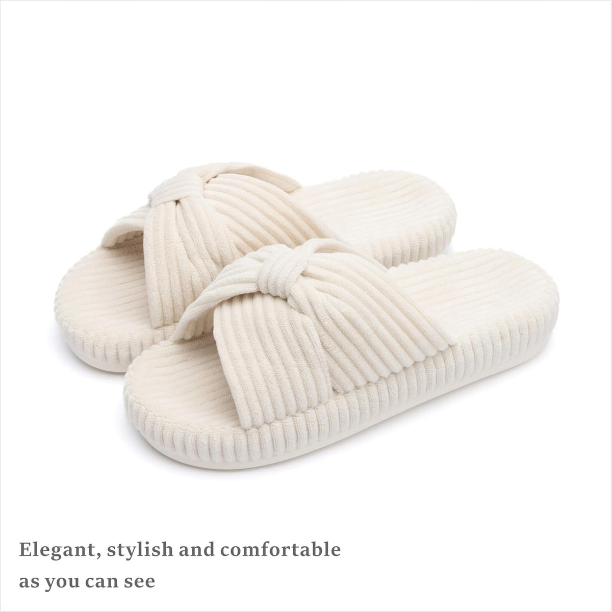 Chantomoo Slippers for Women Memory Foam House Bedroom Corduroy Bow Crossbands Slide Slipper Shoes