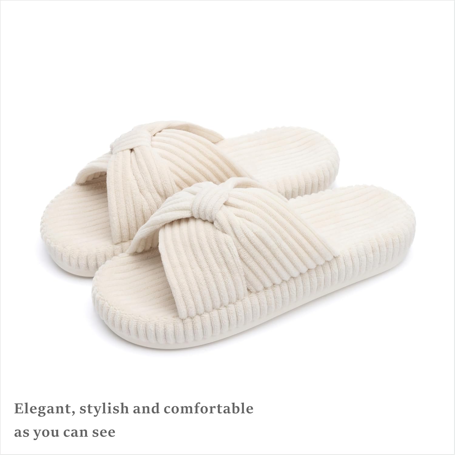 Chantomoo Slippers for Women Memory Foam House Bedroom Corduroy Bow Crossbands Slide Slipper Shoes