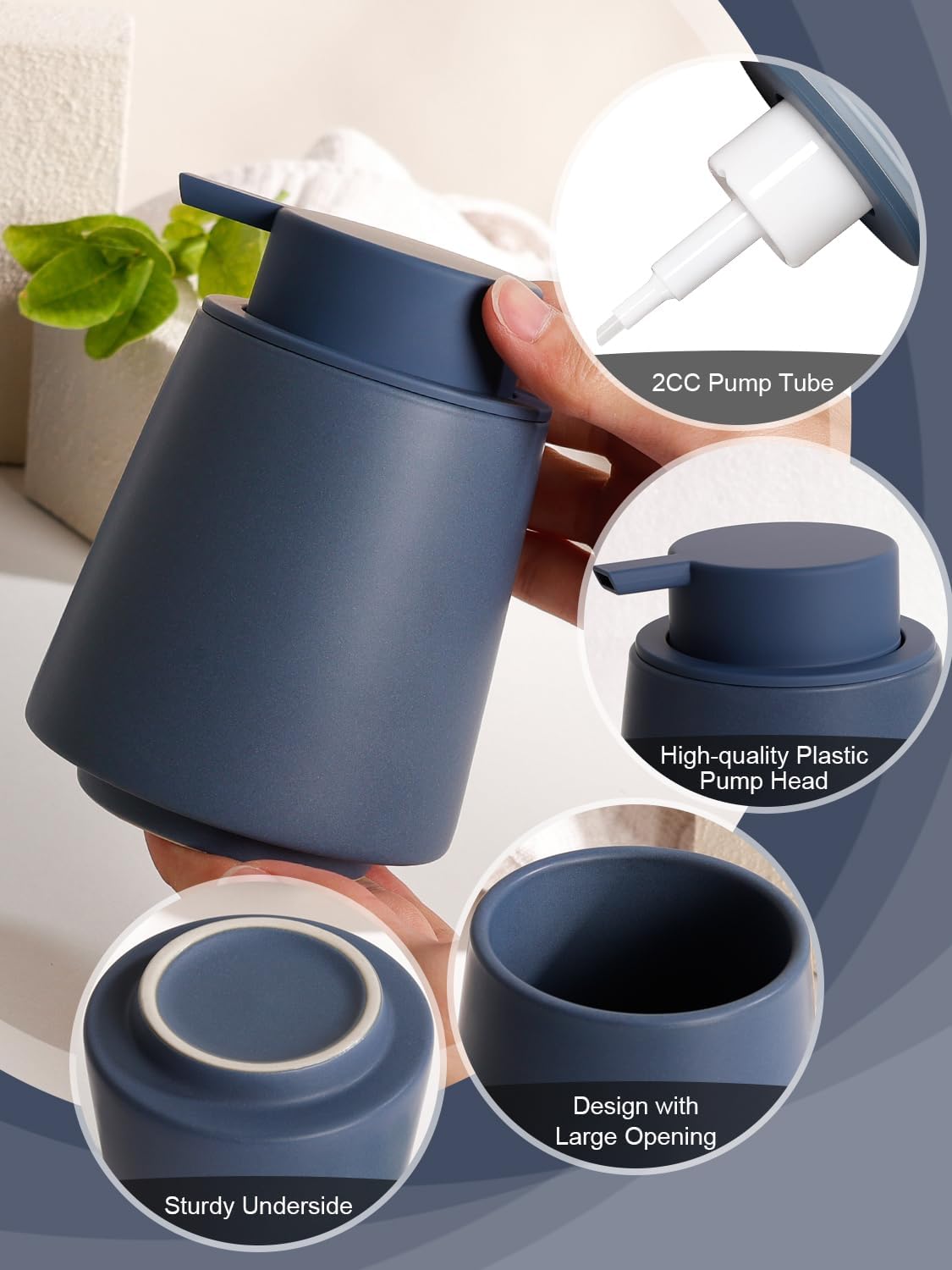 INGOFIN Ceramic Foaming Soap Dispenser -14 oz Foam Hand Soap Dispenser Bathroom, Modern Refillable