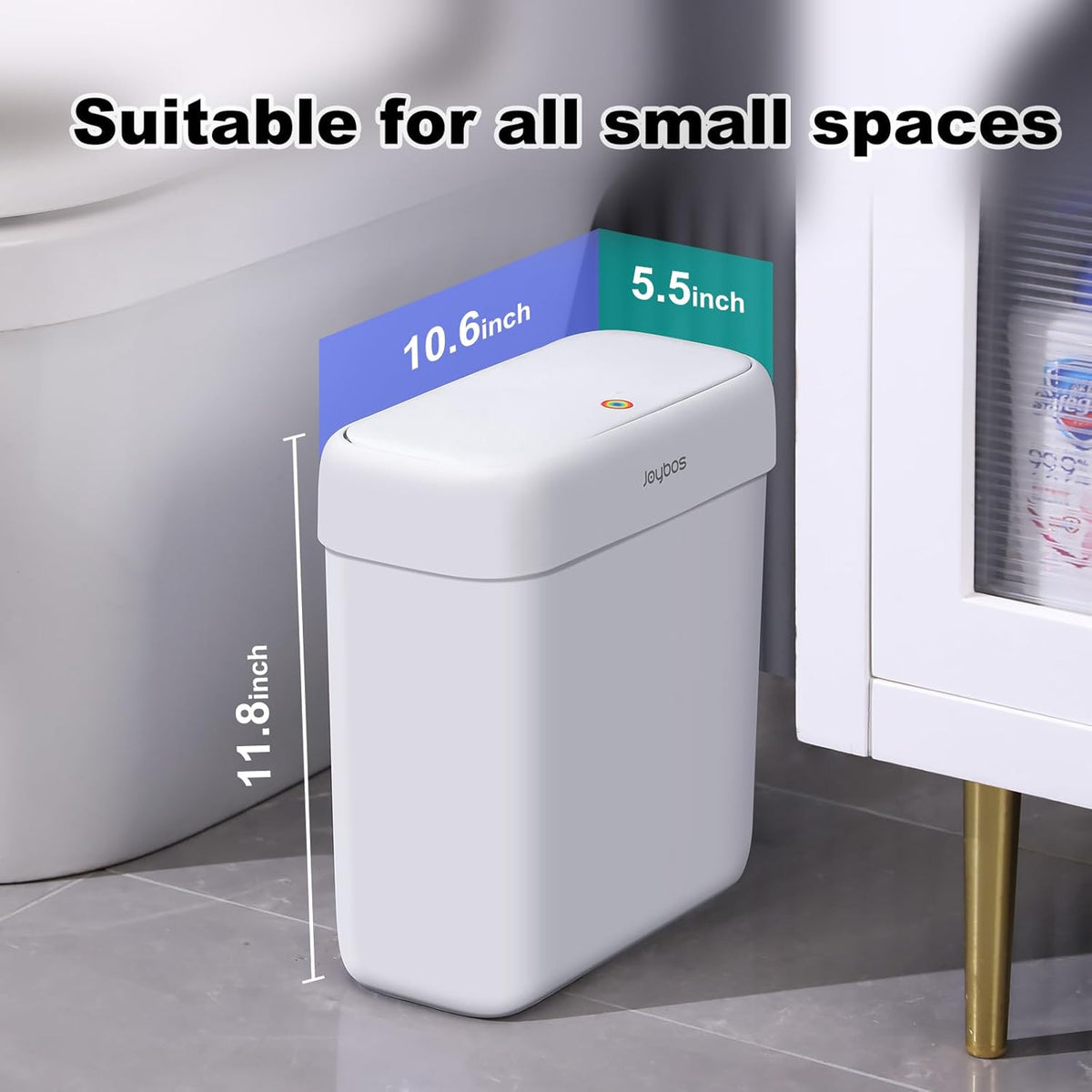 JOYBOS Bathroom Trash Can with Lid,3 Gallon Small Garbage Can with Press Top Lid,10L Dogproof Slim