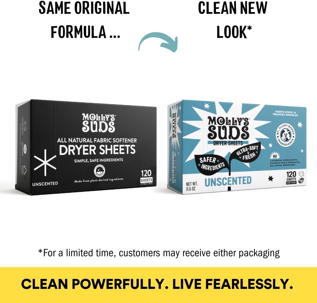 Molly's Suds Fabric Softener Dryer Sheets for Sensitive Skin | Plant-Based Static Reducer