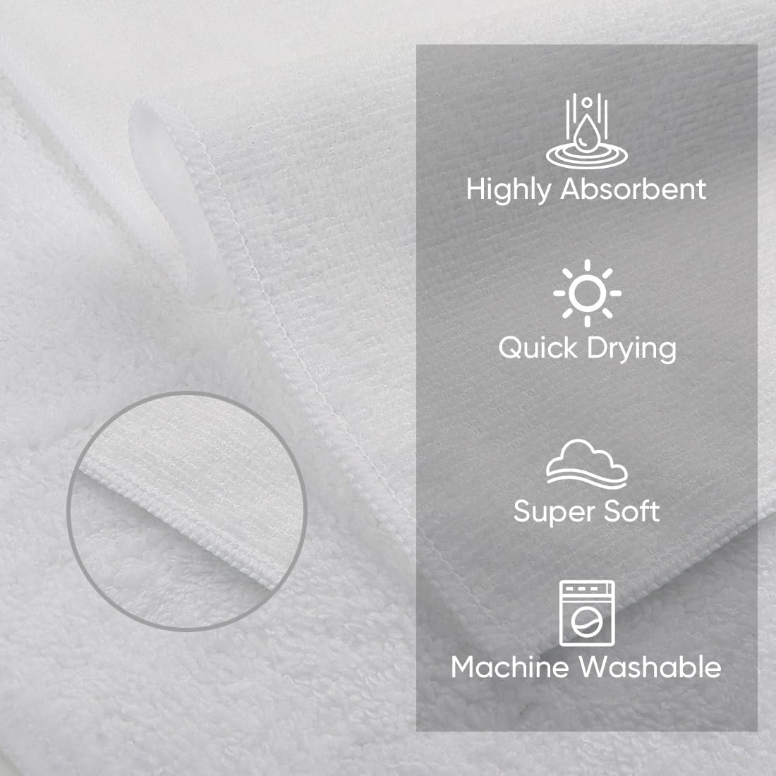 HOMEXCEL Microfiber Washcloths 12 Pack, Highly Absorbent and Soft Face Towel, Multi-Purpose White